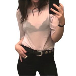 American Apparel Sheer Lilac Puffed 3/4 Sleeved Blouse